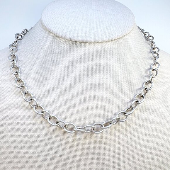 VTG Sterling Silver 925 Heart Tag Round Link Chain Necklace Size 17.5" Length - Picture 4 of 12
